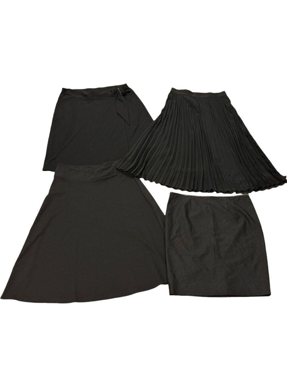 90s LOT OF 4 BLACK SKIRTS ASSORTED 1 PENCIL 1 SHEER PLEATED 2 STRETCH A-LINES